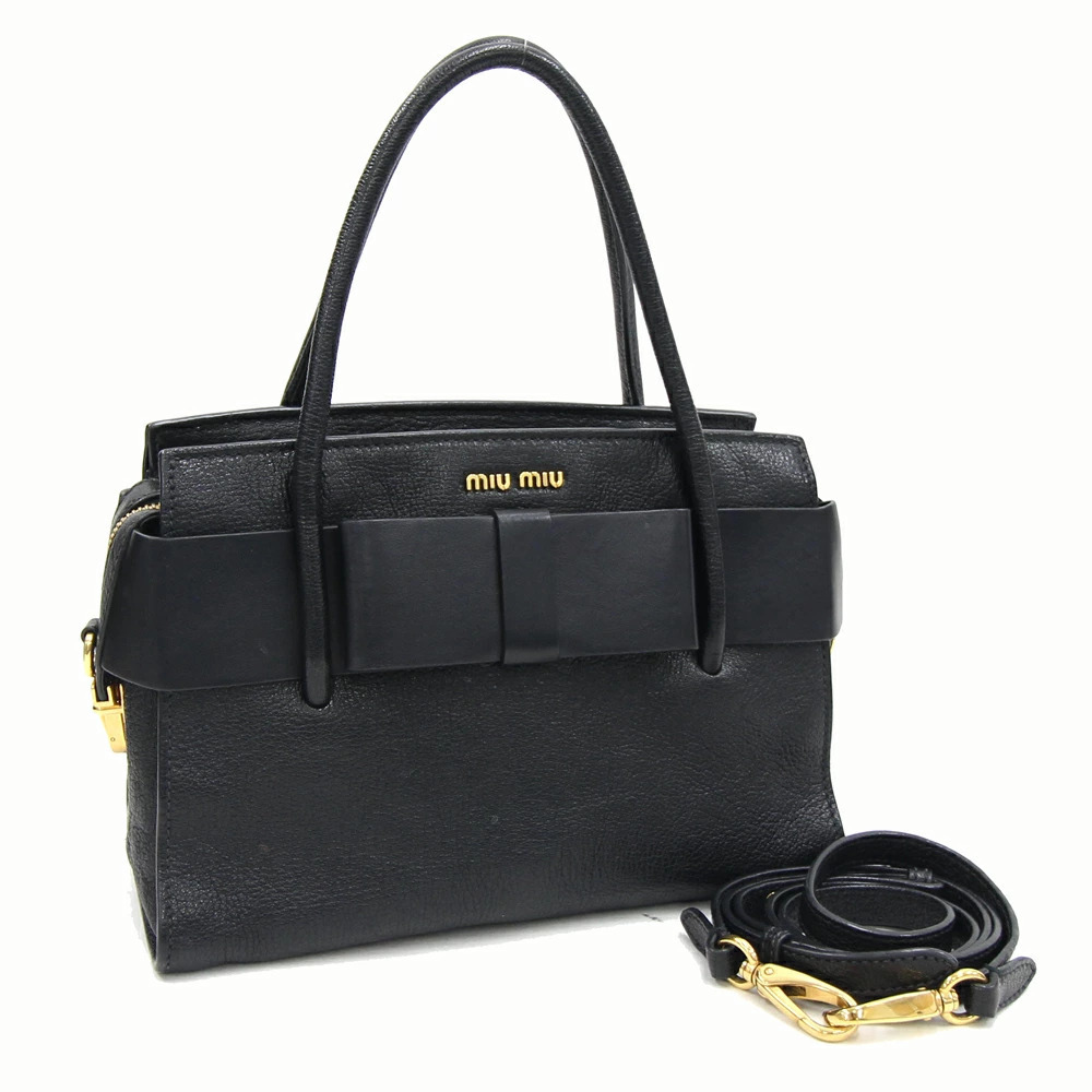 Miu MIu Handbag Madras Fiocco Black Leather Shoulder Bag Crossbody Rion MIUMIU